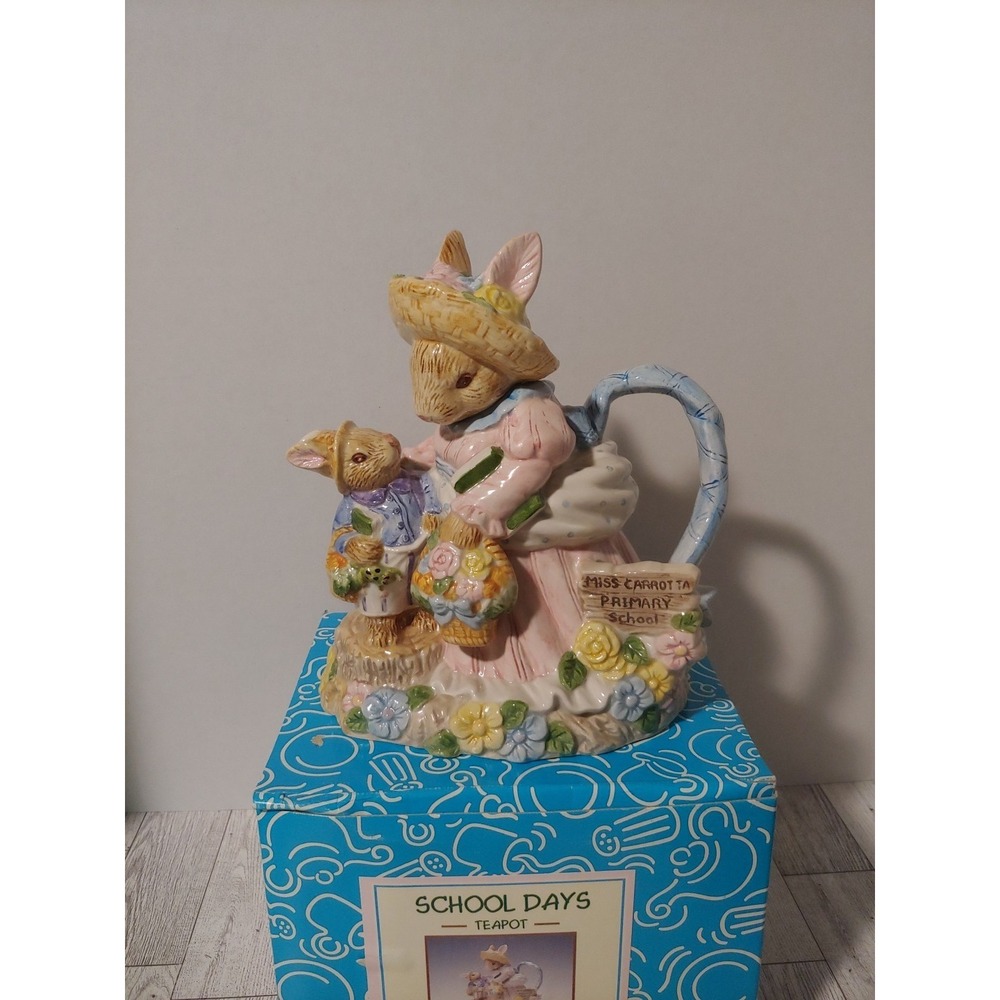 Fitz & Floyd Omnibus 1996 Ceramic "School Days" Pitcher Bunnies Rabbits